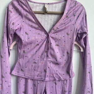 For Love & Lemons Pointelle Long Sleeve Sleep Set SZ XS